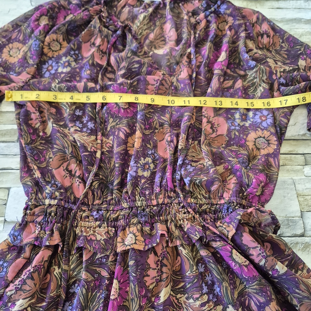 ILLA ILLA Boho Floral Maxi Dress Women Sz M Purple Gold Cottagecore Western - Picture 7 of 13